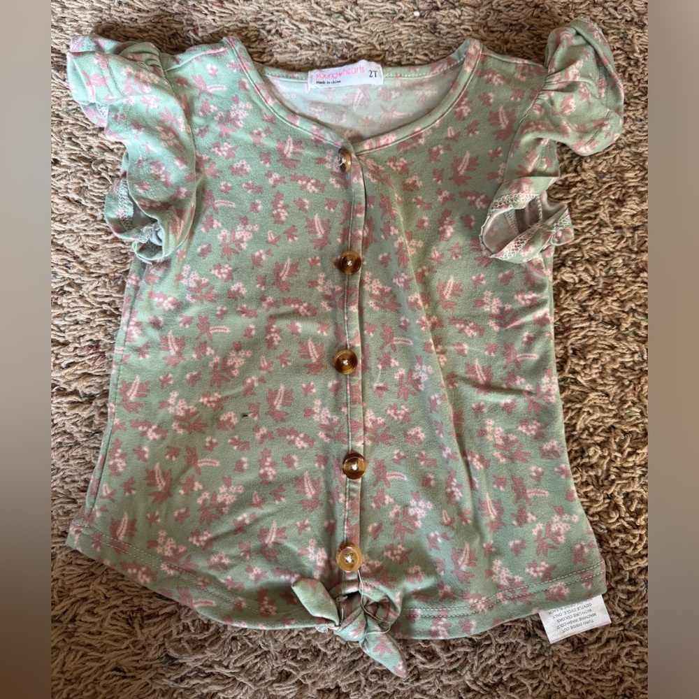 Wonder Nation Green Floral Kids Top